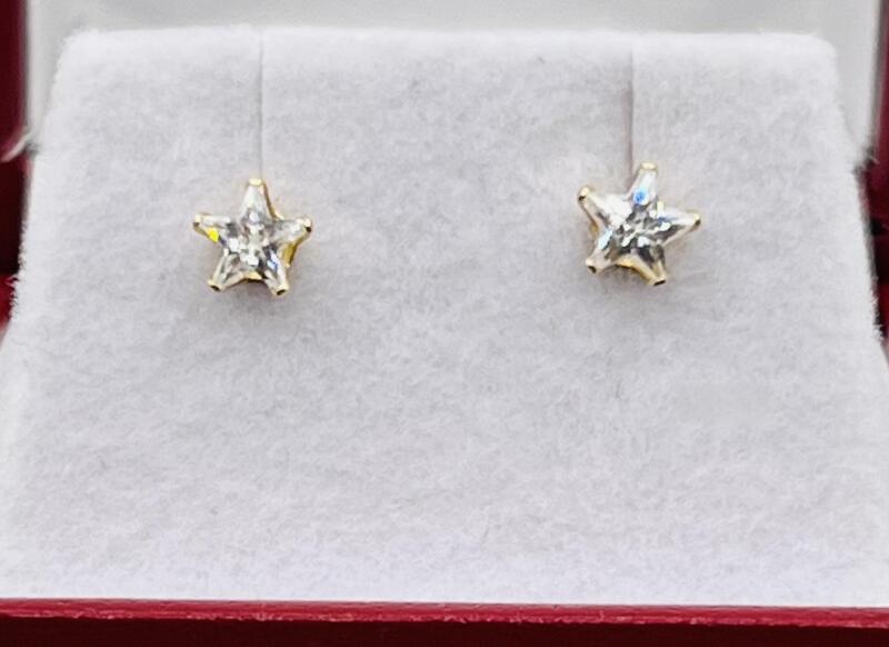 14KT Yellow Gold CZ Star Shape Earrings, Retail $350.00.