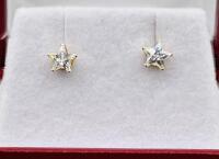 14KT Yellow Gold CZ Star Shape Earrings, Retail $350.00.