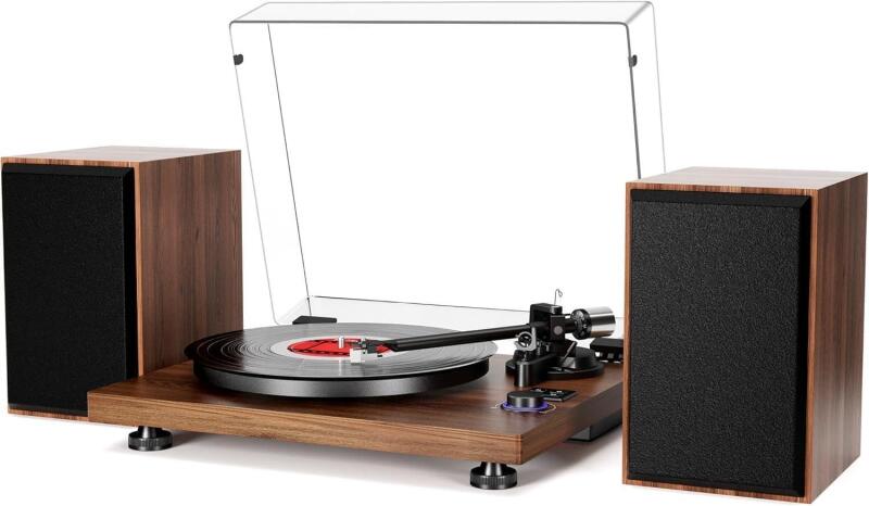 New HiFi Turntable Bluetooth USB, Record Player with Speaker, Dual Compact Stereo System, Adjustable counterweight Magnetic Cartridge, RCA Output to Connect to Active Speakers