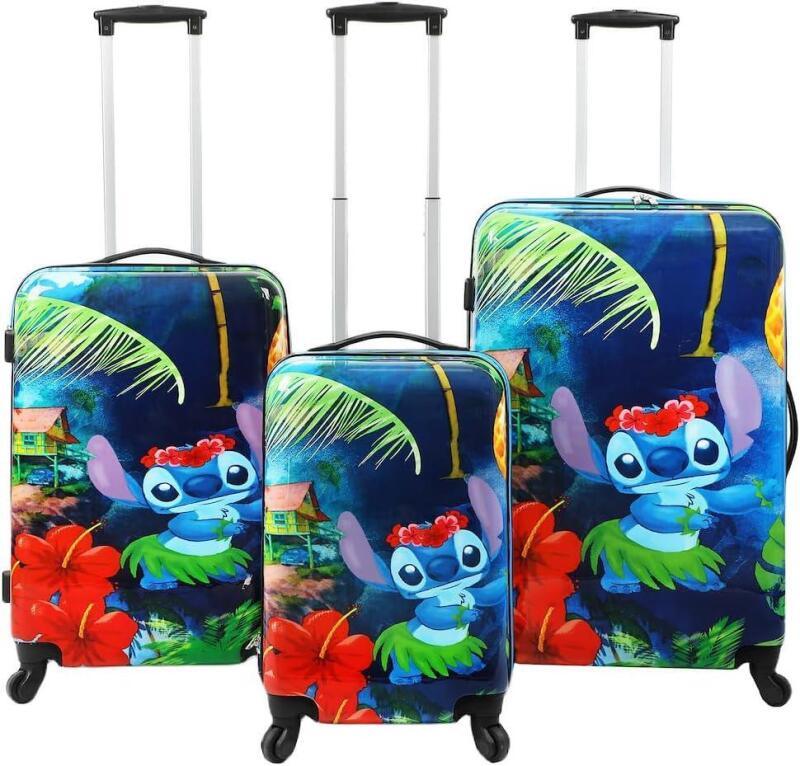 New Retail $300 Bioworld Lilo and Stitch 3-Piece Luggage Set - 20", 24", and 28" Rolling Suitcases