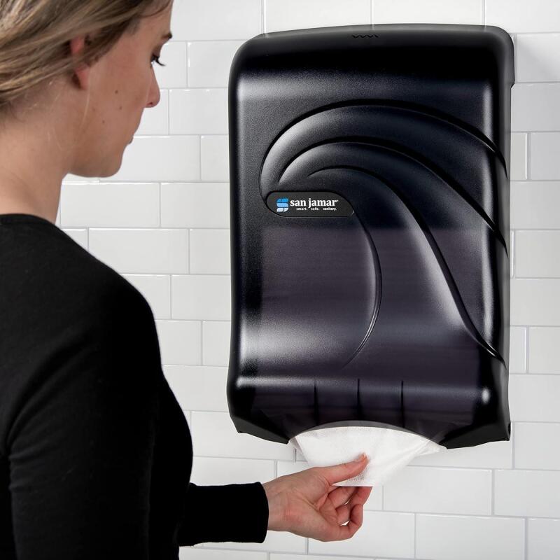 New San Jamar Ultrafold Plastic Paper Towel Dispenser for Bathroom, Black