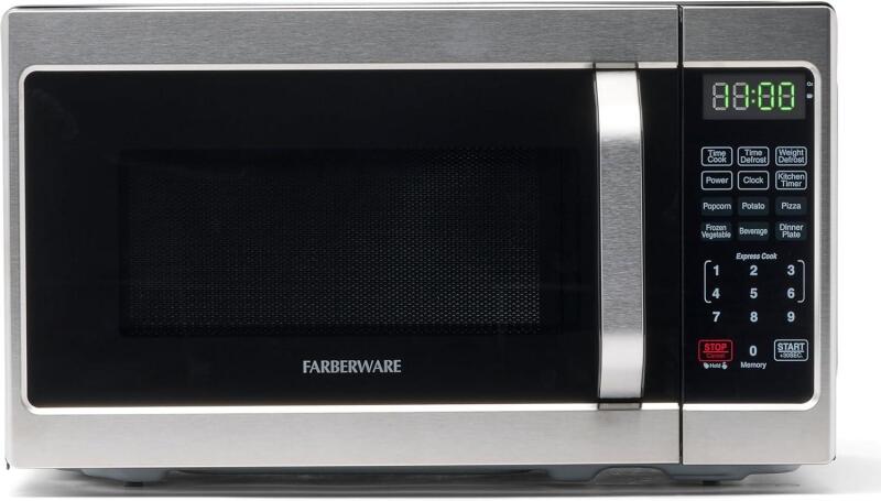New Farberware Countertop Microwave 700 Watts, Cu. Ft. - Microwave Oven With LED Lighting and Child Lock - Perfect for Apartments and Dorms - Easy Clean Grey Interior, Retro White