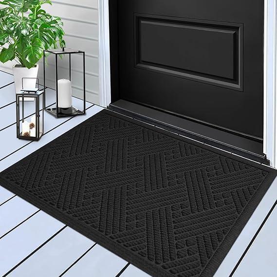 New HIYARD Front Door Mat Outdoor, All-Season, All-Weather Doormat, Sturdy Non-Slip Backing, Low Profile, Easy Clean Welcome Mat, Black, 36x24