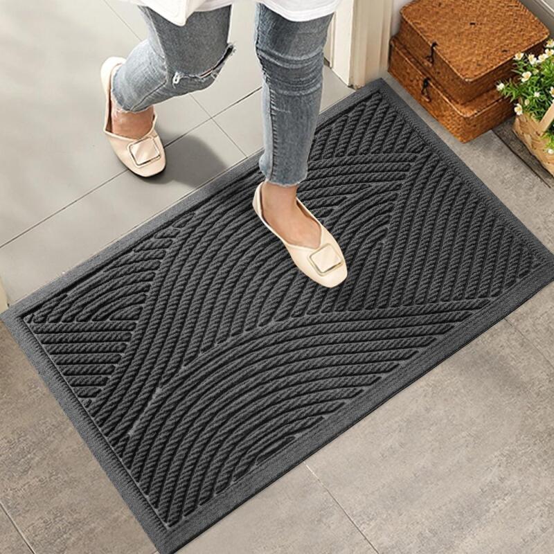New HIYARD Front Door Mat Outdoor, All-Season, All-Weather Doormat, Sturdy Non-Slip Backing, Low Profile, Easy Clean Welcome Mat, Grey, 36x24