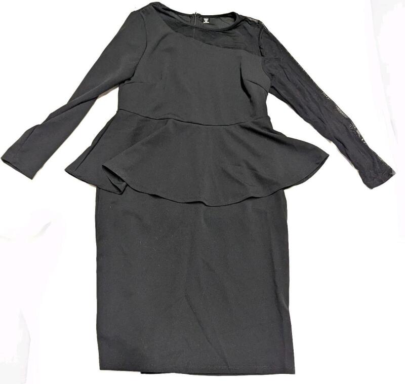 New Size 1XL Women's Asymmetrical Mesh Single Sleeve Long Sleeve Midi Dress