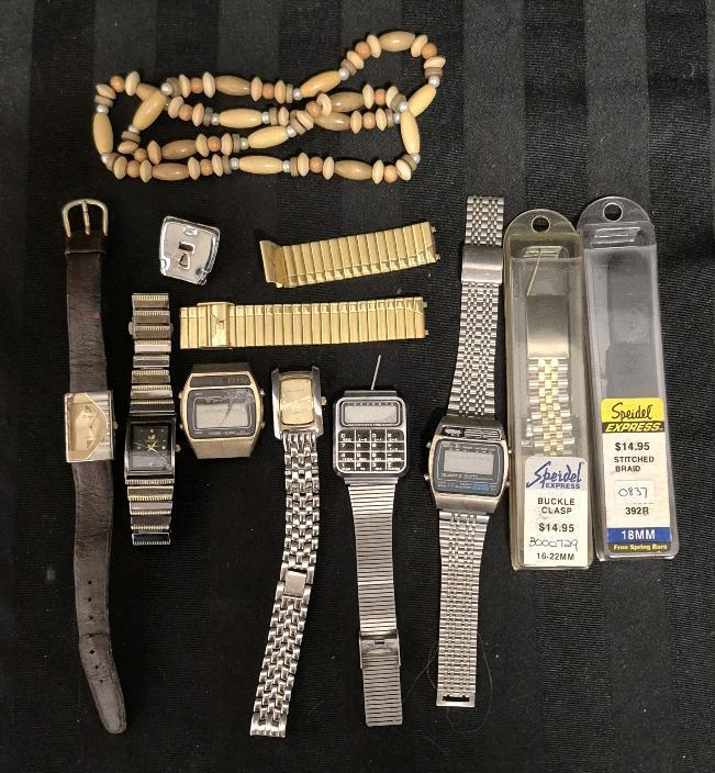 Watches For Repair or Parts & Beaded Necklace