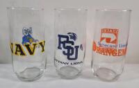 Three (3) NCAA Collage Glass Tumblers . Penn State Nittany Lions , Syracuse Orangemen & Navy Midshipman .