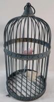 Home Decor Bird Cage w/Two (2) Resin Birds . Measures 15" tall & 8" diameter .