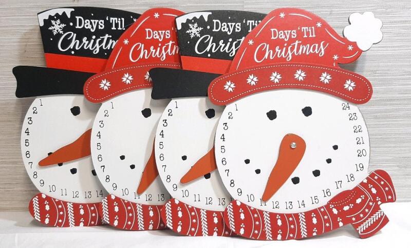 4 New Snowman "Day's 'Til Christmas" Wooden Countdown Signs | Measures 13" Tall, 10" Wide