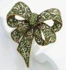 Vintage Inspired Elegant Brooch Green Gemstone-like Accents, KC Antiqued Golden Plated Detailed Craftsmanship approximately 2.75 x 2.25&rsquo;&rsquo; stock photos added back pin tight - 2