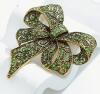 Vintage Inspired Elegant Brooch Green Gemstone-like Accents, KC Antiqued Golden Plated Detailed Craftsmanship approximately 2.75 x 2.25&rsquo;&rsquo; stock photos added back pin tight - 3