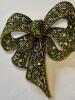 Vintage Inspired Elegant Brooch Green Gemstone-like Accents, KC Antiqued Golden Plated Detailed Craftsmanship approximately 2.75 x 2.25&rsquo;&rsquo; stock photos added back pin tight - 6