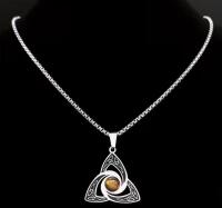 Viking Trinity Knot Necklace Stainless Steel Tiger Eye Irish Celtic Pendant approximately 1.20&rsquo;&rsquo; Chain 19.5&rsquo;&rsquo; Stock photos added