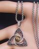 Viking Trinity Knot Necklace Stainless Steel Tiger Eye Irish Celtic Pendant approximately 1.20&rsquo;&rsquo; Chain 19.5&rsquo;&rsquo; Stock photos added - 2