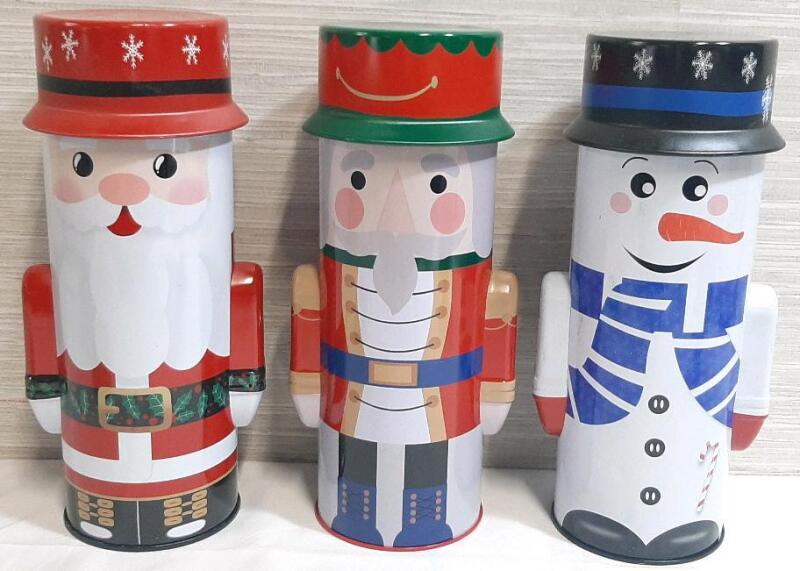 3 New Holiday Tall Tins | Measures 9&frac12;" Tall, 4&frac12;" Wide