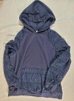 New Women's Sz. XL Shein Hooded Sweater w/Lace Long Sleeves , Blue