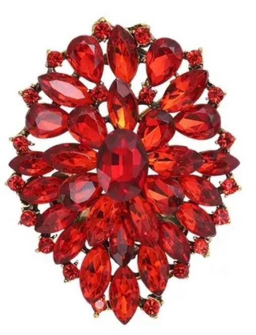 Vintage Inspired Red Ruby Luxury Glass Rhinestone Teardrop Brooch / Pendant Approximately 2 x 2.25&rsquo;&rsquo;