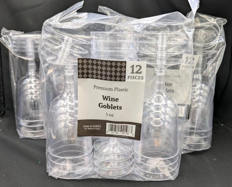 36 New Premium Plastic 5oz Wine Goblets. 3 Packs of 12