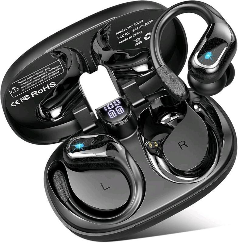 As New Wireless Earbuds, Waterproof Earphone with Earhooks, Dual LED Display, for Running/Workout