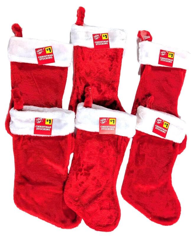6 New Christmas Stockings, 15" Long Each Excl Loop