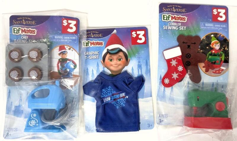 3 New Santaverse ELF MATES : Elf On The Shelf Accessories, Chef Baking Set & Cobbler Sewing Set & Graphic Tee