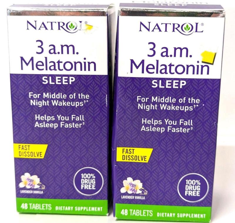 2 New 3AM MELATONIN For Middle of the Night Wakeups, Fast-Dissolving, Lavender Flavour, L-Theanine / Melatonin Supplements, 48 Tabs Each, EXP 07/2025