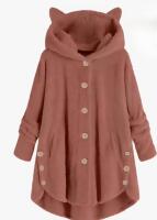 New Women's Size XXL Hooded Jacket with Cat Ears - Soft Brown, Easy-Care Hoodie 100% Polyester Machine Washable Stock photos added