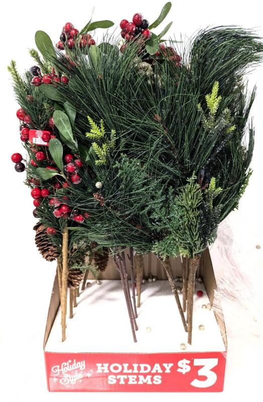 New Store Display With 18 Holiday Stems, Approx 20" Long