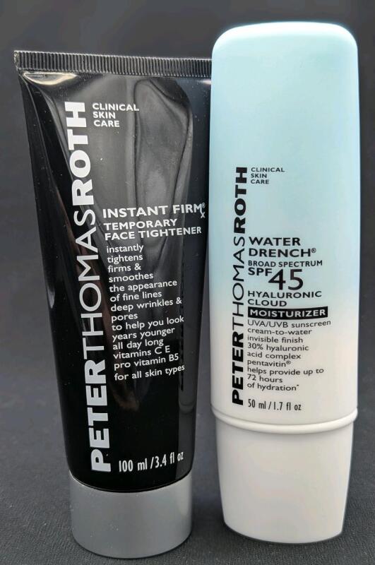 [See Desc] PETER THOMAS ROTH Instant Firm Temporary Face Tightener (100ml) & SPF45 Water Drencg Hyaluronic Cloud Moisturizer (50ml, EXP 11/2026