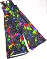 New Size 1XL Women's Funky Neon Splatter Print Sleeveless Jumpsuit With Zipper At Back