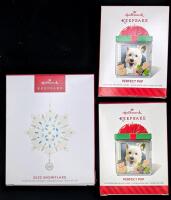 3 New Hallmark Keepsake Ornaments: 2&times; Perfect Pup Photo Holder Ornaments 3.5" & 2023 Snowflake Ornament 4.5" Long