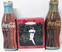 2 Vintage 1996 COCA-COLA Bottle Tins 9.5" & 1999 Hallmark KEN GRIFFEY JR. "At The Ballpark " Christmas Ornament