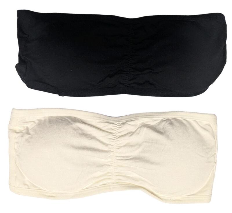 New Size XS Women's 2-Pack Strapless Tube Bras Wireless Padded Seamless Bandeau Bralettes With Loops For Optional Straps (Not Included)