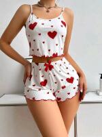New Size SM Women's 2-Piece Ribbed Hearts Tank & High-Cut Bottoms Pajama Set