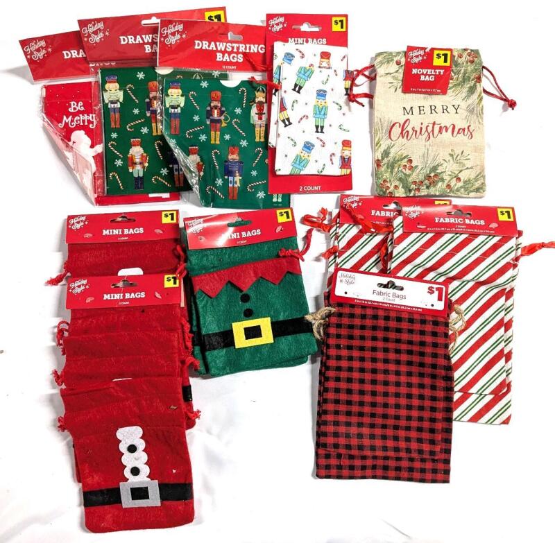 53 New Small Drawstring Christmas Gift Bags Up To 9" Long