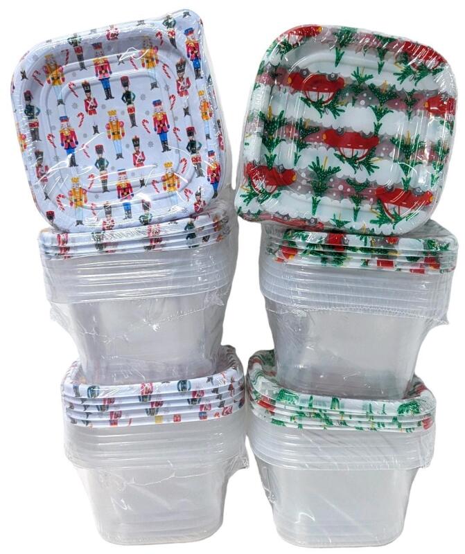 30 New Square Christmas Containers, Each Holds 1L, Freezer, Microwave & Top Rack Microwave Safe