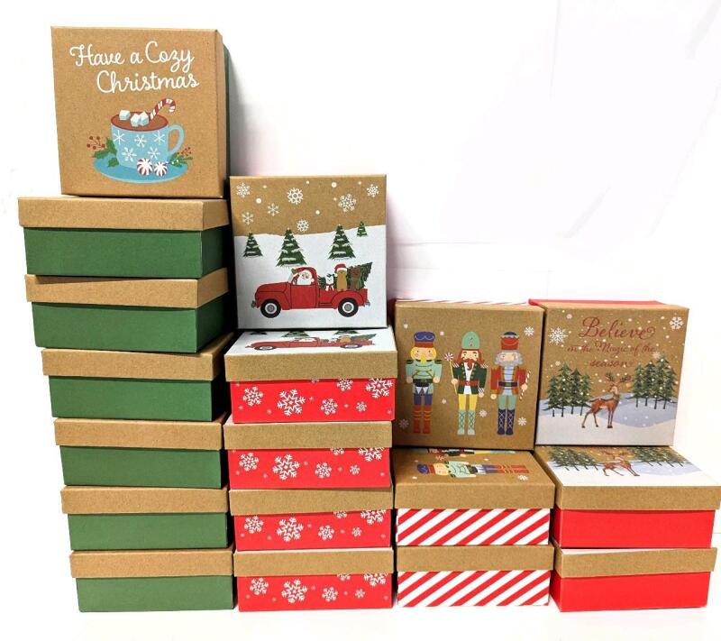 18 New Small Christmas Gift Boxes, 4 Designs, 4.75" &times; 4.75" &times; 2.15"