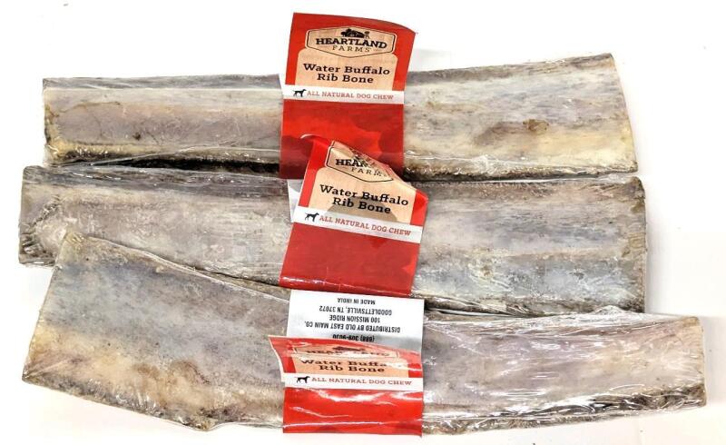 3 New Water Buffalo Rib Bones, All Natural Dog Chews, 8.5" Long Each, Best Before 06/30/2026