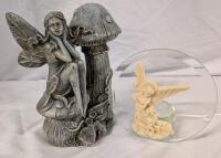 2 Home decor Items. Fairy Statuette (7" Tall) and Angel Tea Light Holder.