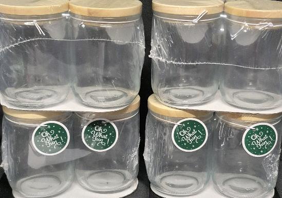 8 New Glass Jars with Wooden Lids 8 fl oz. 3.75" Tall