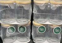 8 New Glass Jars with Wooden Lids 8 fl oz. 3.75" Tall