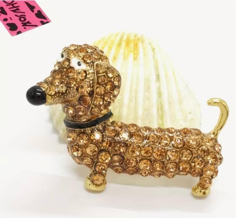 Champagne Rhinestone Crystal Encrusted Alloy Cute Dachshund Dog Brooch/ Pendant Tagged Betsey Johnson 2 x1.25&rsquo;&rsquo; approximate