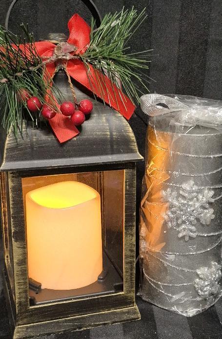 New Christmas Decor LED Lantern 10" Tall & Candle 6.5" Tall