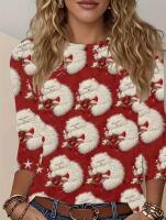 New Women&rsquo;s Size XL Cute Kitten Print Festive Cat Sweater T-Shirt - Red & White Paws & Bows Long Sleeve Round Neck Machine Washable 100% Polyester Stock photos added
