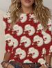 New Women&rsquo;s Size XL Cute Kitten Print Festive Cat Sweater T-Shirt - Red & White Paws & Bows Long Sleeve Round Neck Machine Washable 100% Polyester Stock photos added