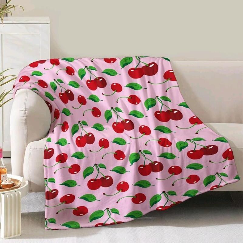 New Incredibly Soft Cherry Print Minky Blanket, 60" &times; 50"