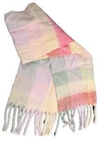 New Super Large Cashmere-Style Pastel Plaid Scarf, 14.5" Wide &times; 82" Long (Excl Tassels)