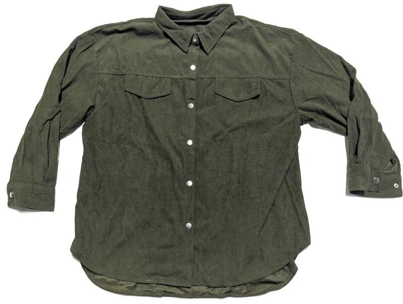New Size 1XL Women's Corduroy Snap Button-Up Shirt