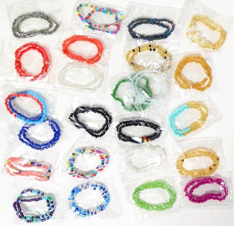 24 New 2-Packs Child-Size Beaded Elastic Bracelets (48 in Total)