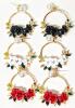 3 New Pairs of Pierced Floral Loop Faux Pearl Rhinestone Earrings, 2" Long